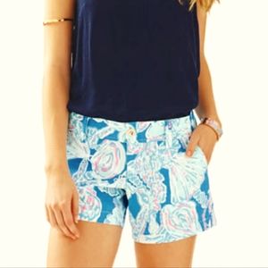 LILLY PULITZER Blue Pink Shay Bay Callihan Chino Shorts Size 00